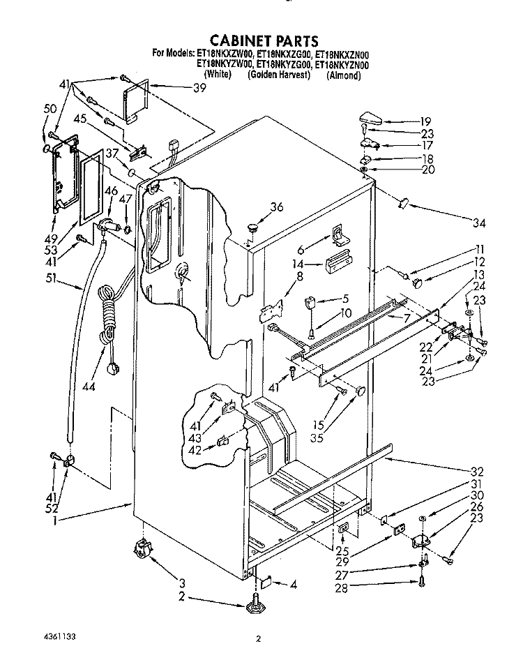 CABINET Diagram and Parts List for ET18NKYZN00  Whirlpool Refrigerator