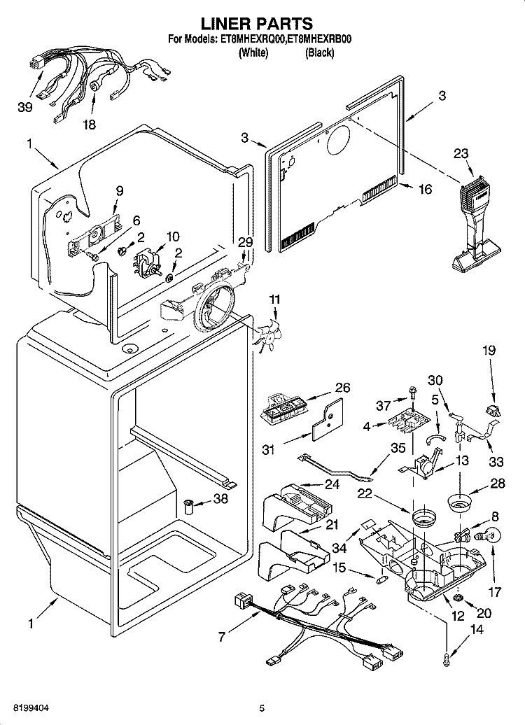 LINER PARTS Diagram and Parts List for ET8MHEXRB00  Whirlpool Refrigerator