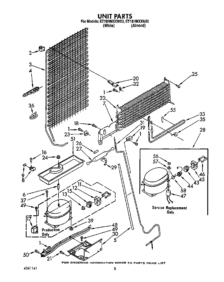 UNIT Diagram and Parts List for ET18HMXXN00  Whirlpool Refrigerator