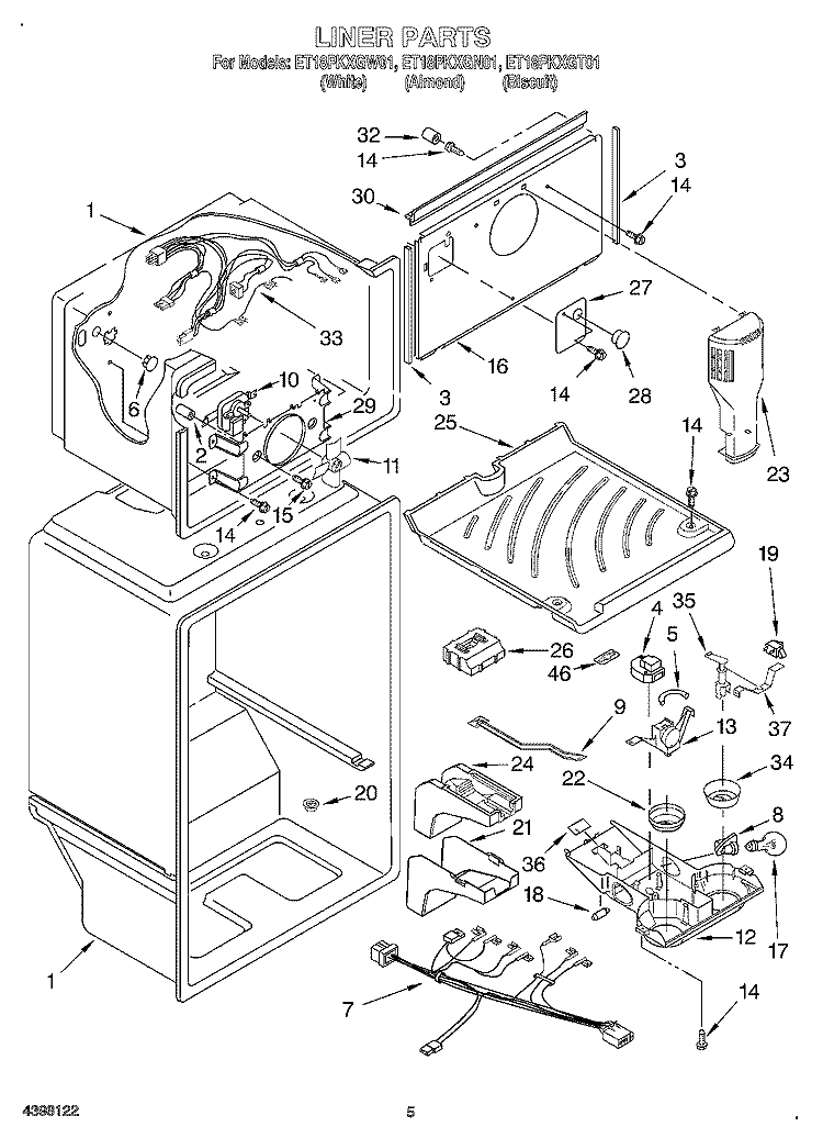 LINER Diagram and Parts List for ET18PKXGW01  Whirlpool Refrigerator