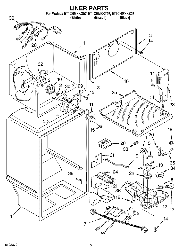 LINER Diagram and Parts List for ET1CHMXKQ07  Whirlpool Refrigerator