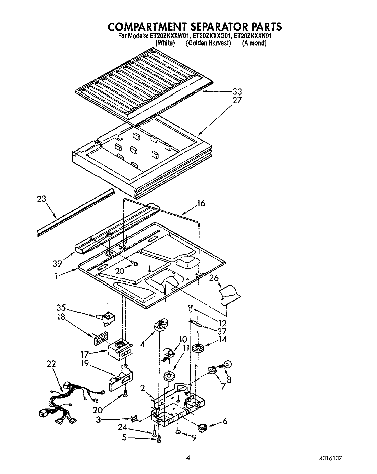COMPARTMENT SEPARATOR Diagram and Parts List for ET20ZKXXG01  Whirlpool Refrigerator