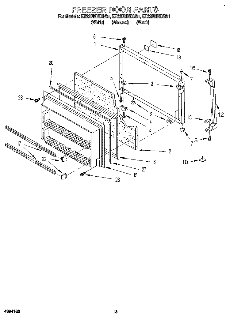 FREEZER DOOR, LIT/OPTIONAL Diagram and Parts List for ET22DMXDB01  Whirlpool Refrigerator