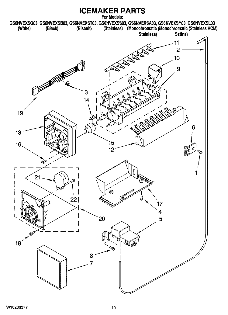 ICEMAKER PARTS, OPTIONAL PARTS (NOT INCLUDED) Diagram and Parts List for GS6NVEXSS03  Whirlpool Refrigerator
