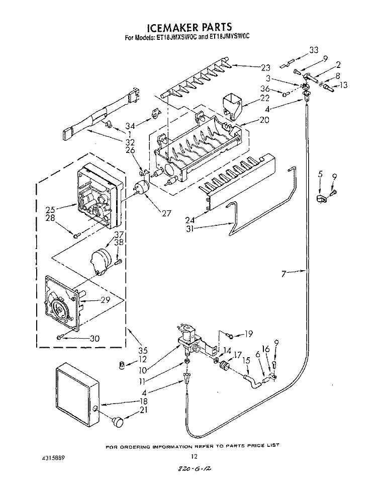 ICEMAKER, LIT/OPTIONAL Diagram and Parts List for ET18JMYSF0C  Whirlpool Refrigerator