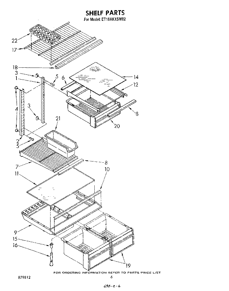 SHELF Diagram and Parts List for ET18AKXSW02  Whirlpool Refrigerator