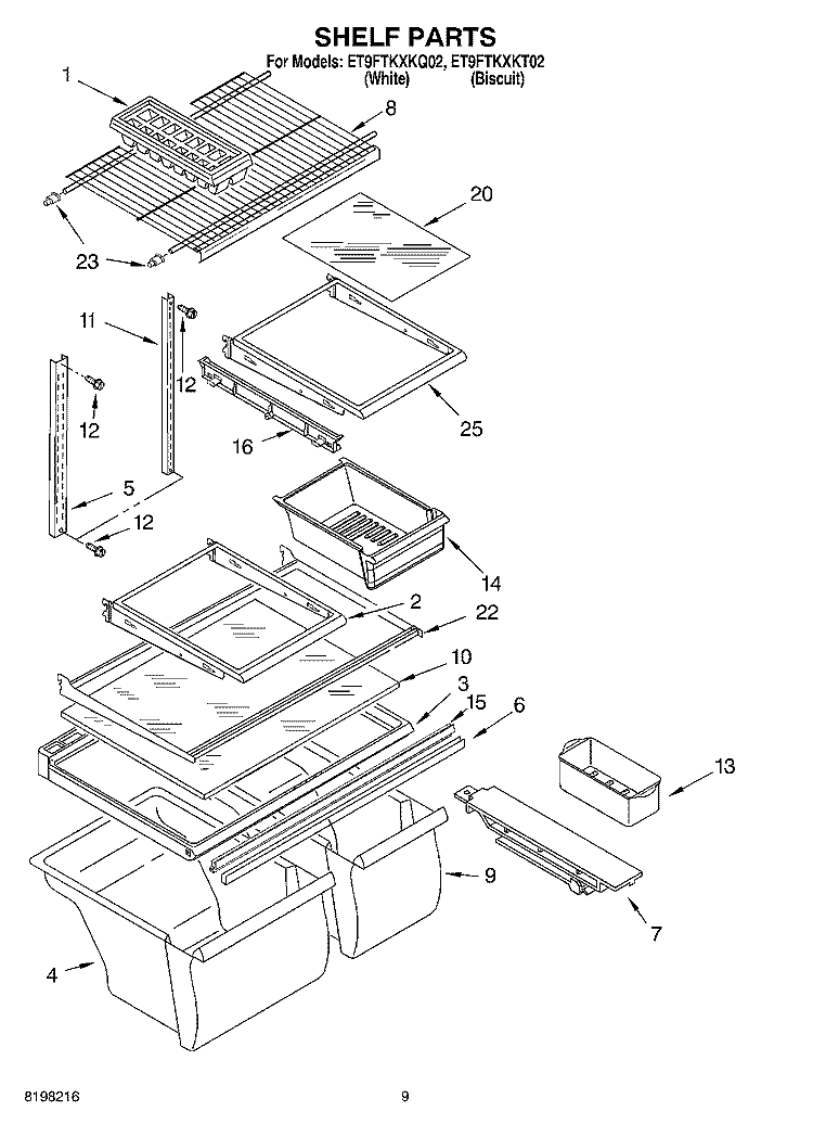 SHELF, OPTIONAL Diagram and Parts List for ET9FTKXKQ02  Whirlpool Refrigerator