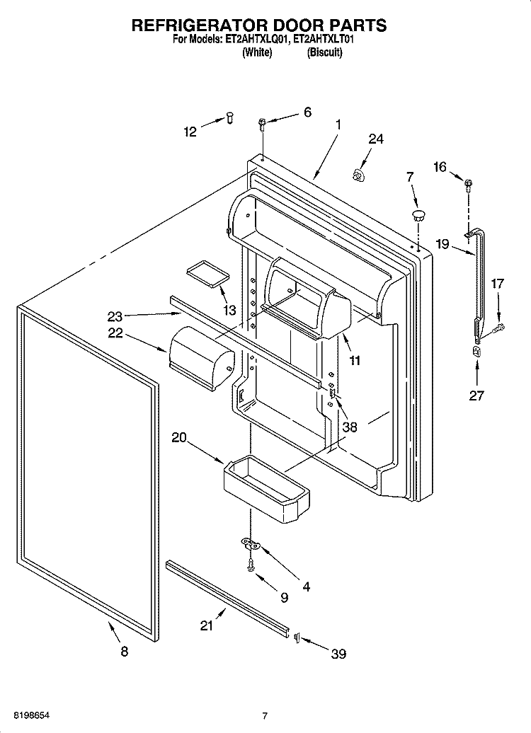 REFRIGERATOR DOOR PARTS Diagram and Parts List for ET2AHTXLT01  Whirlpool Refrigerator