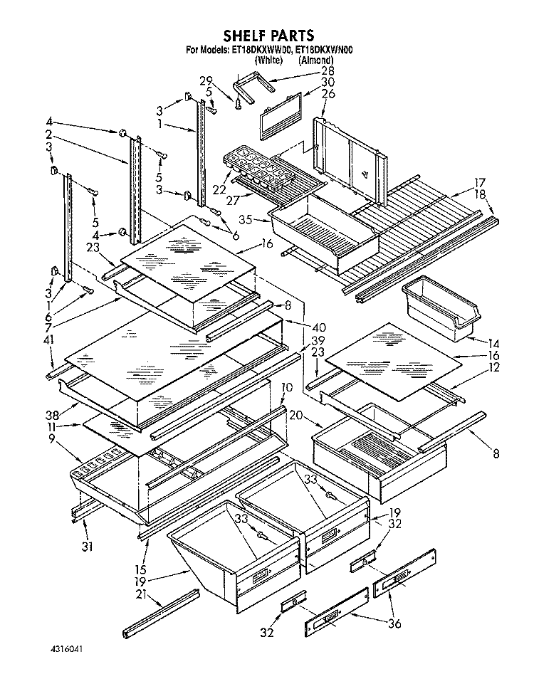 SHELF, LIT/OPTIONAL Diagram and Parts List for ET18DKXWW00  Whirlpool Refrigerator