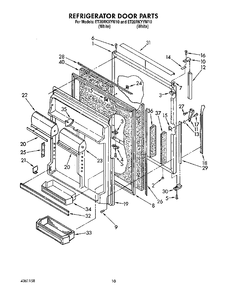 REFRIGERATOR DOOR Diagram and Parts List for ET20RKXYW10  Whirlpool Refrigerator