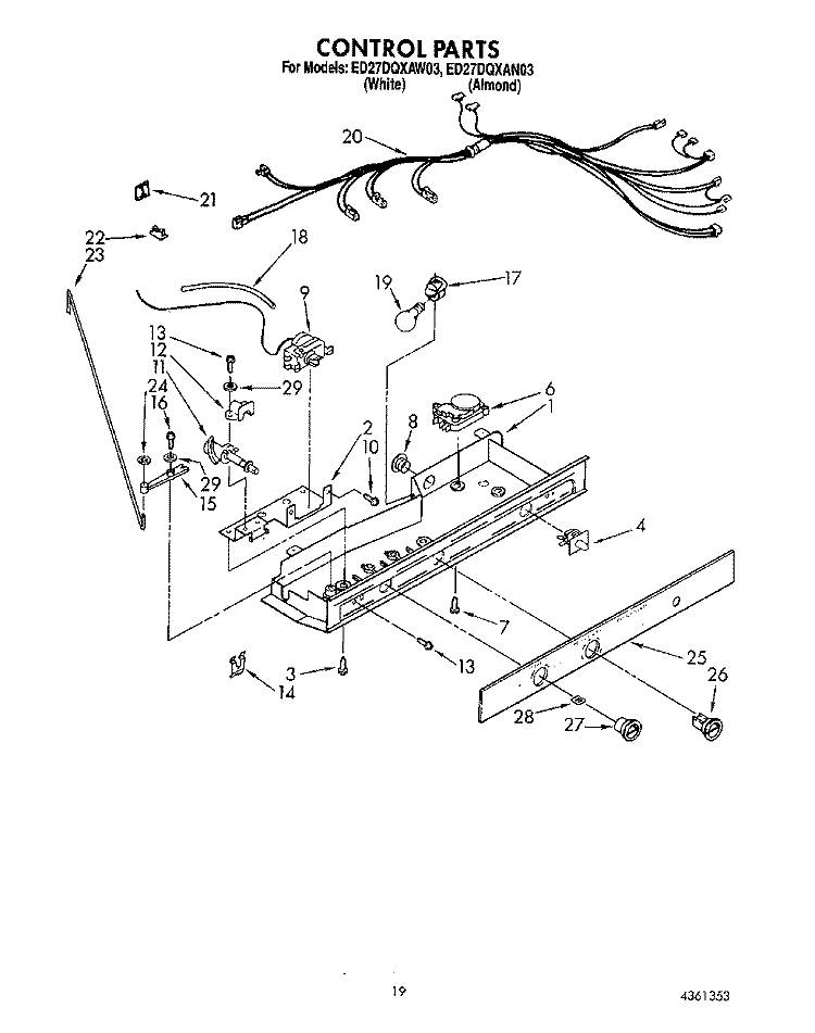 CONTROL Diagram and Parts List for ED27DQXAW03  Whirlpool Refrigerator