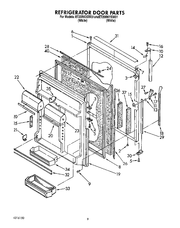 REFRIGERATOR DOOR Diagram and Parts List for ET20RKYXW01  Whirlpool Refrigerator