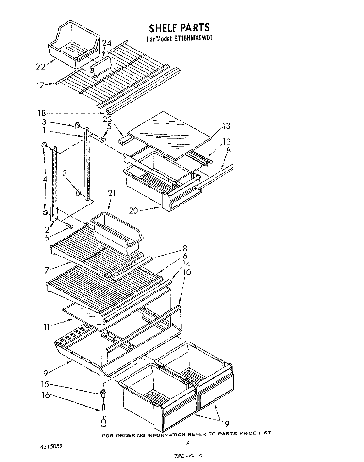 SHELF Diagram and Parts List for ET18HMXTN01  Whirlpool Refrigerator