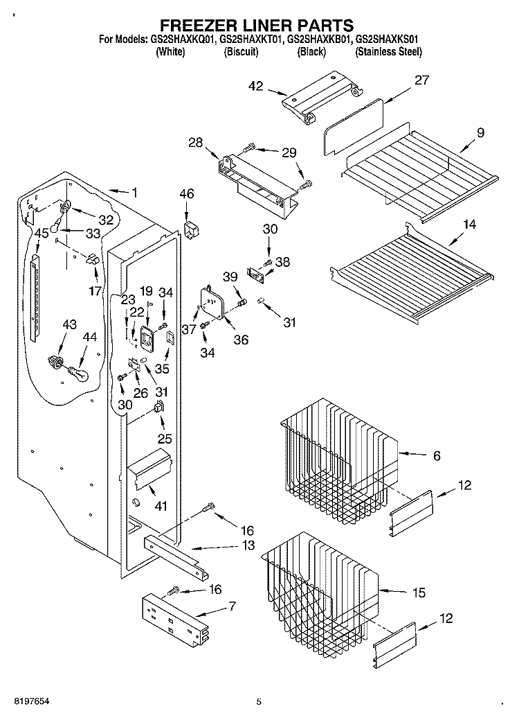 FREEZER LINER Diagram and Parts List for GS2SHAXKT01  Whirlpool Refrigerator