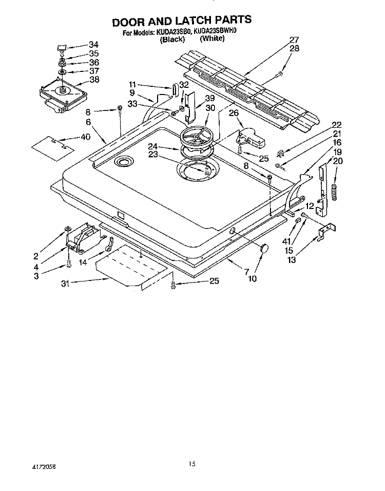 DOOR AND LATCH Diagram and Parts List for  KitchenAid Dishwasher