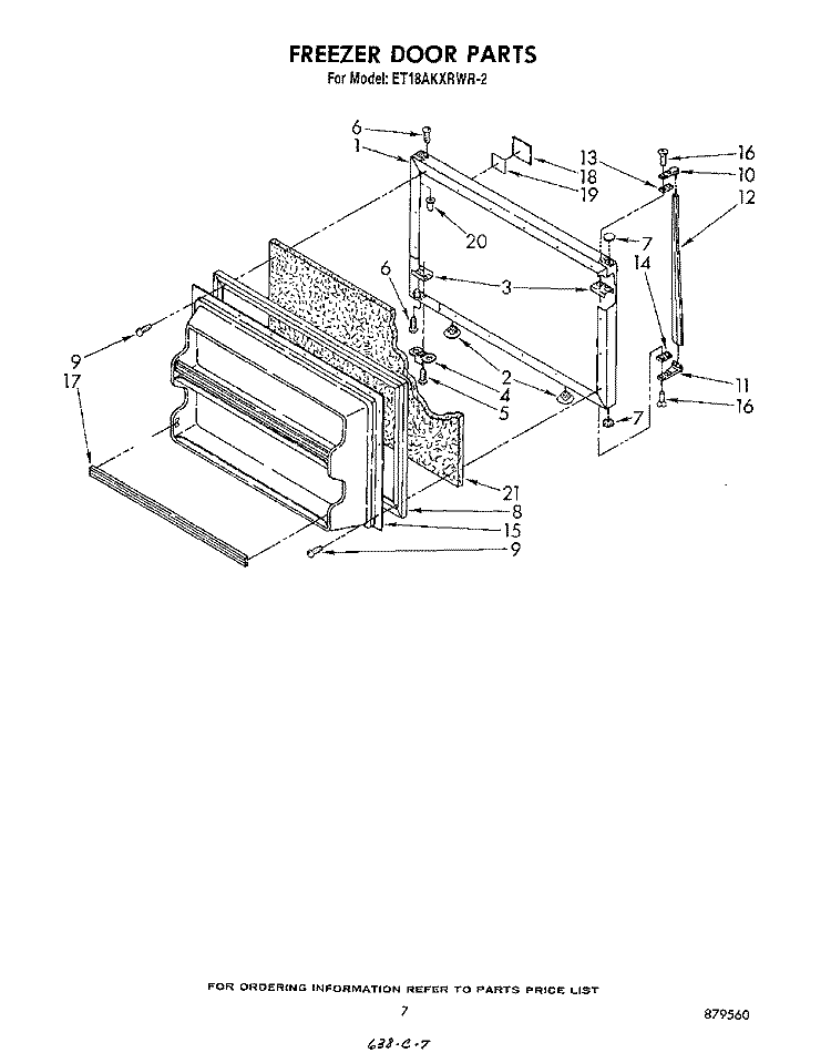 FREEZER DOOR Diagram and Parts List for ET18AKXRWR2  Whirlpool Refrigerator