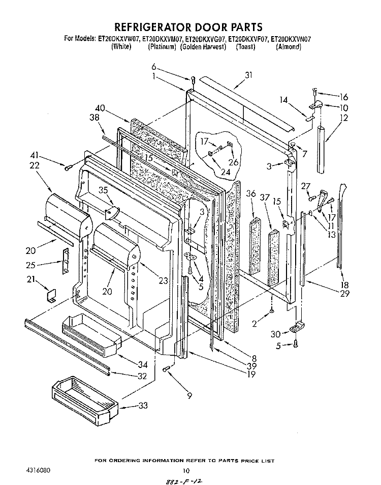 REFRIGERATOR DOOR Diagram and Parts List for ET20DKXVF07  Whirlpool Refrigerator
