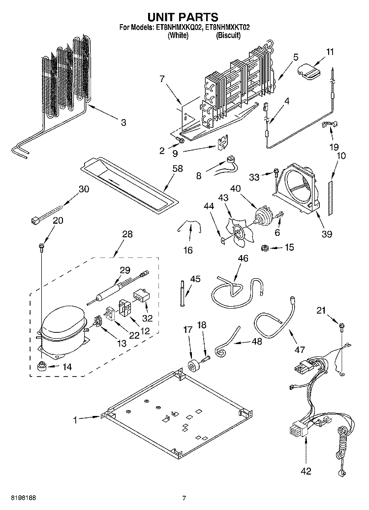 UNIT Diagram and Parts List for ET8NHMXKT02  Whirlpool Refrigerator