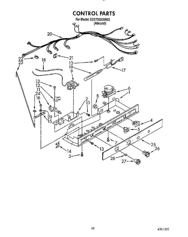 CONTROL Diagram and Parts List for ED27DQXXN02  Whirlpool Refrigerator