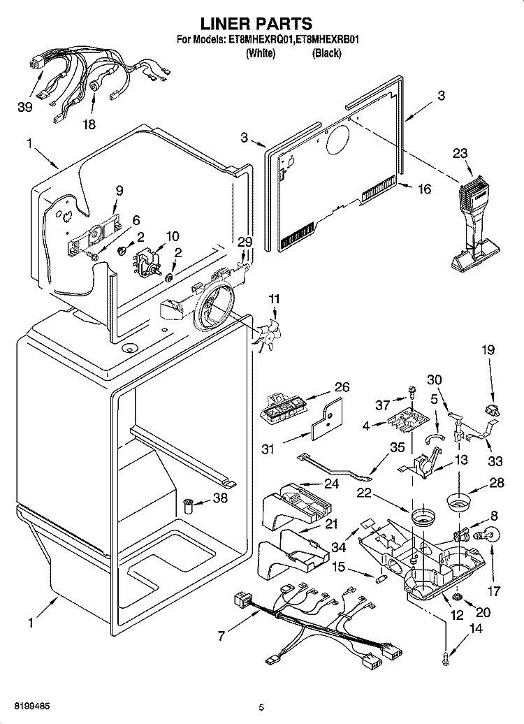 LINER PARTS Diagram and Parts List for ET8MHEXRB01  Whirlpool Refrigerator