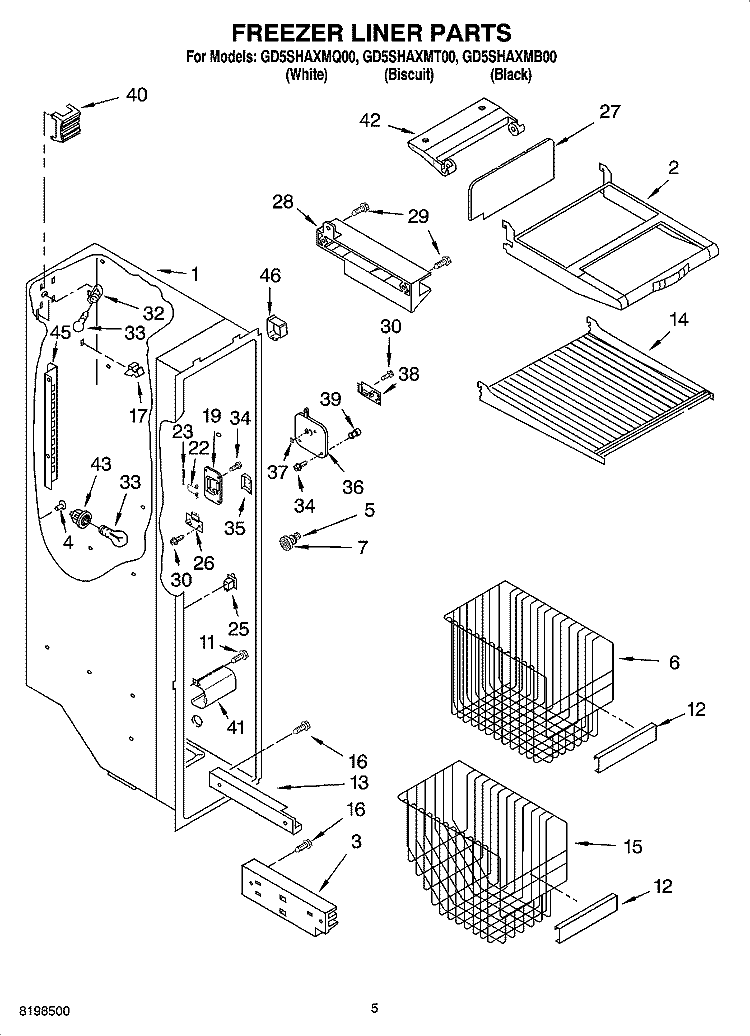 FREEZER LINER PARTS Diagram and Parts List for GD5SHAXMB00  Whirlpool Refrigerator