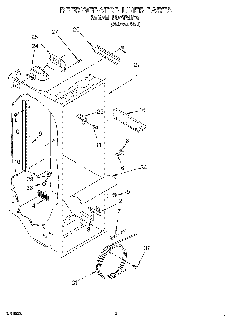 REFRIGERATOR LINER Diagram and Parts List for GD25SFXHS03  Whirlpool Refrigerator