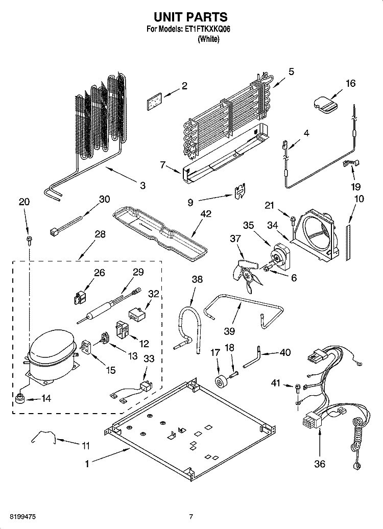 UNIT PARTS Diagram and Parts List for ET1FTKXKQ06  Whirlpool Refrigerator