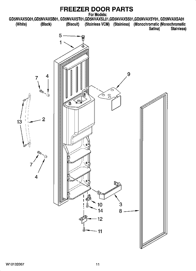 FREEZER DOOR PARTS Diagram and Parts List for GD5NVAXSS01  Whirlpool Refrigerator
