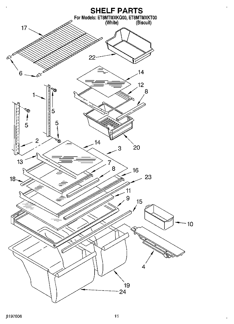 SHELF, OPTIONAL Diagram and Parts List for ET8MTMXKT00  Whirlpool Refrigerator