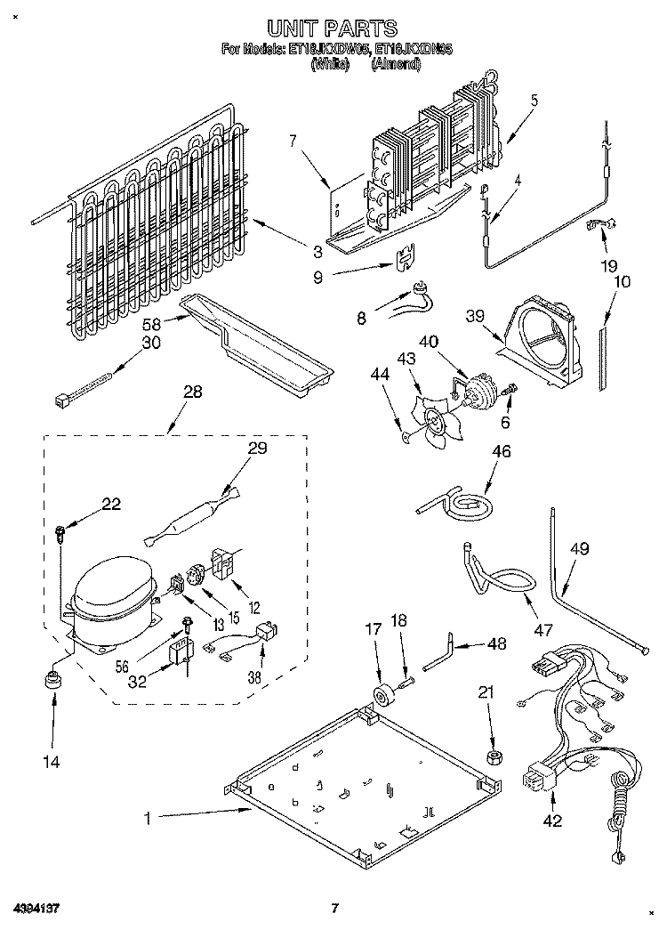 UNIT Diagram and Parts List for ET18JKXDN05  Whirlpool Refrigerator