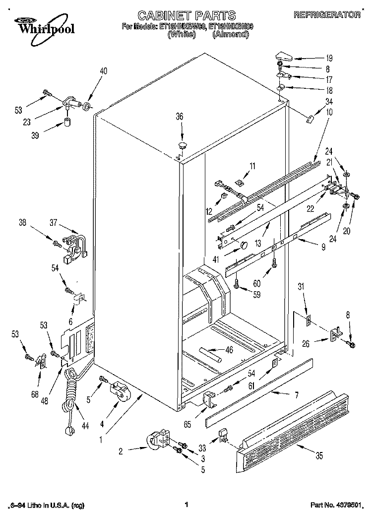 CABINET Diagram and Parts List for ET18HNXBN00  Whirlpool Refrigerator