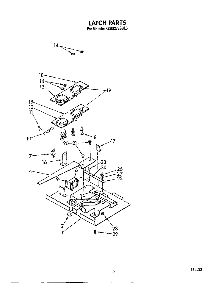 LATCH Diagram and Parts List for KEBS276SBL3  KitchenAid Wall Oven