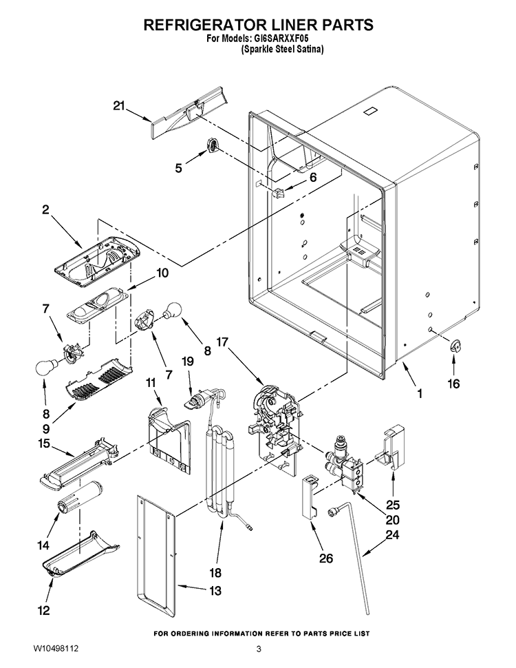REFRIGERATOR LINER PARTS Diagram and Parts List for GI6SARXXF05  Whirlpool Refrigerator