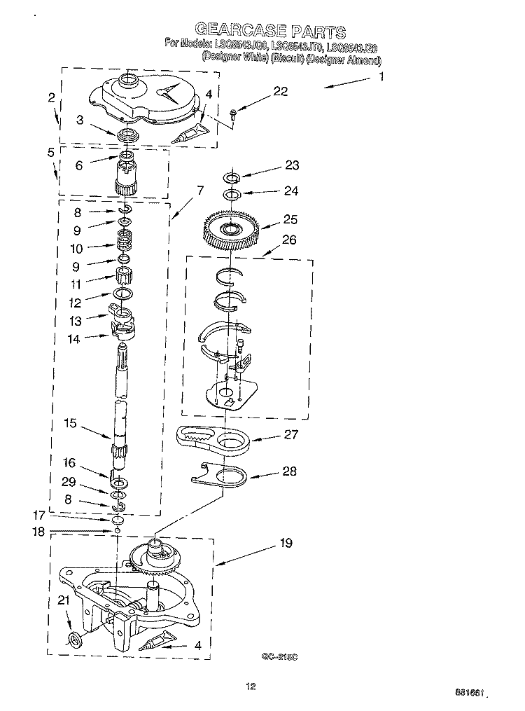 GEARCASE Diagram and Parts List for  Whirlpool Washer