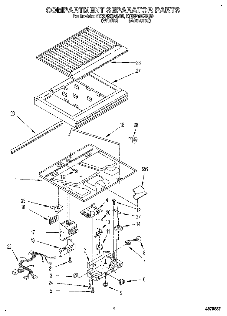 COMPARTMENT SEPARATOR Diagram and Parts List for ET22PMXAW00  Whirlpool Refrigerator