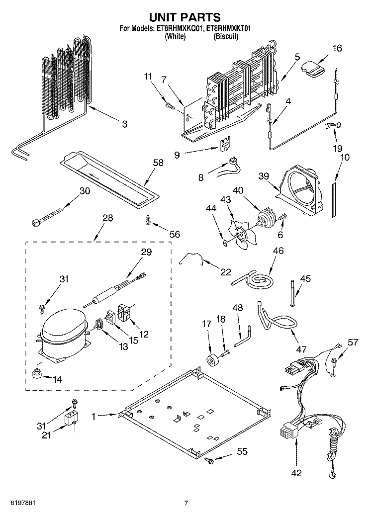 UNIT Diagram and Parts List for ET8RHMXKQ01  Whirlpool Refrigerator