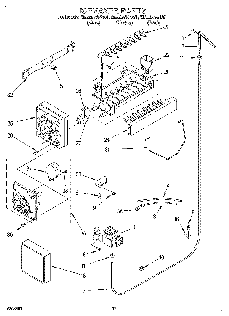ICE MAKER Diagram and Parts List for GD22DFXFB01  Whirlpool Refrigerator