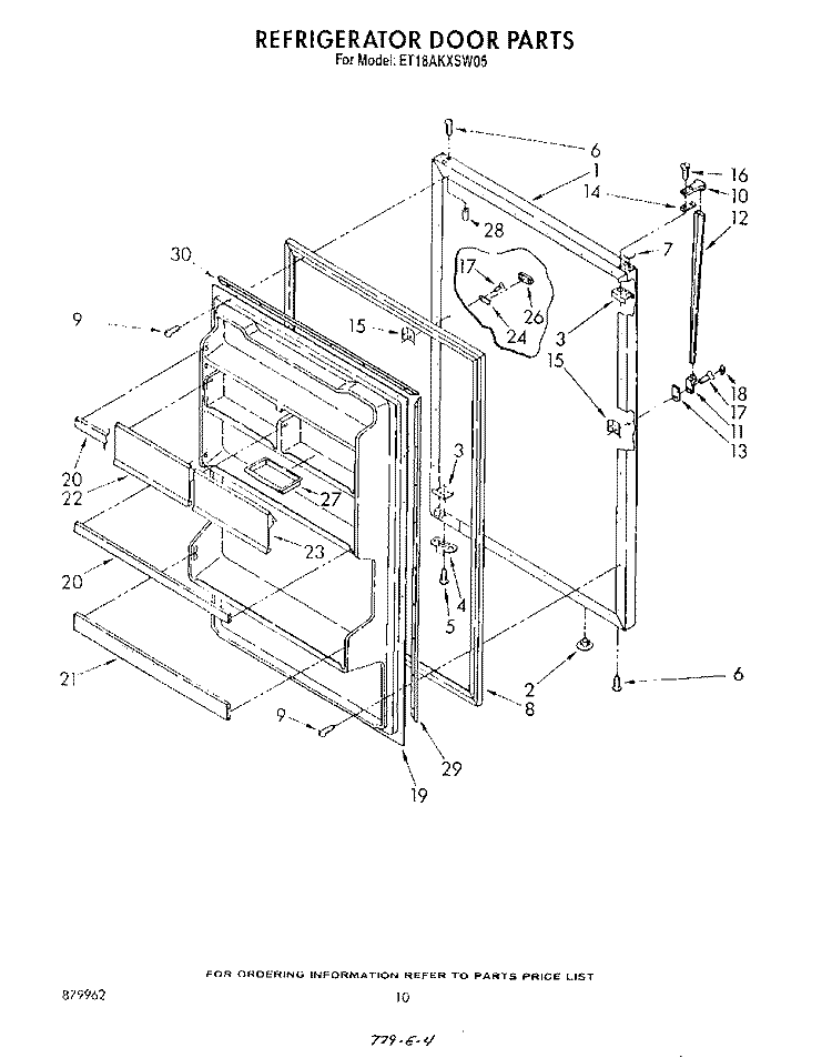 REFRIGERATOR DOOR , NOT ILLUSTRATED Diagram and Parts List for ET18AKXSW05  Whirlpool Refrigerator