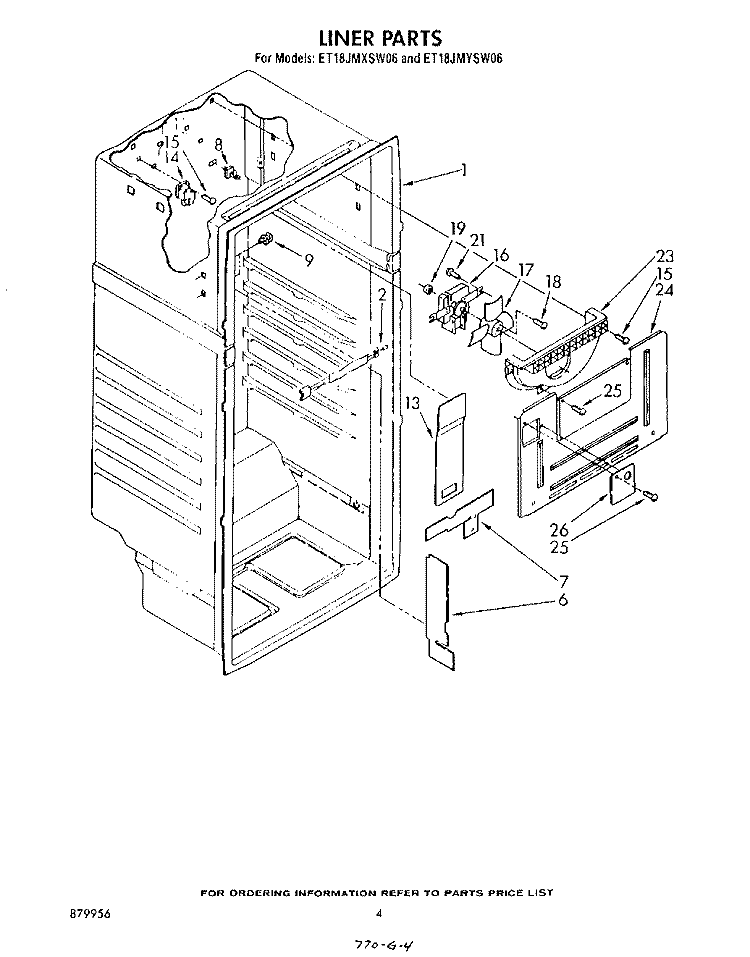 LINER Diagram and Parts List for ET18JMXSW06  Whirlpool Refrigerator