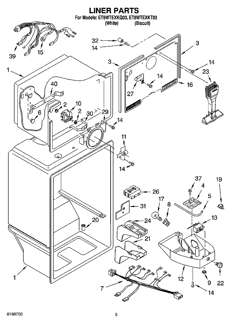 LINER PARTS Diagram and Parts List for ET8WTEXKQ03  Whirlpool Refrigerator