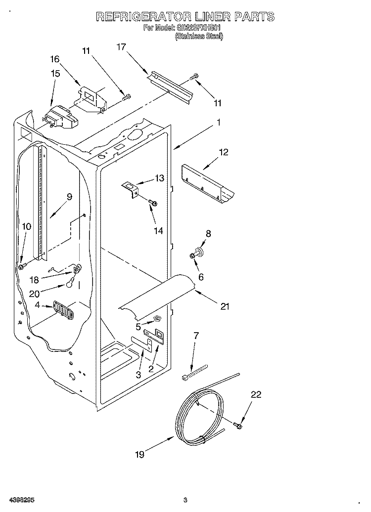 REFRIGERATOR LINER Diagram and Parts List for GD22SFXHS01  Whirlpool Refrigerator