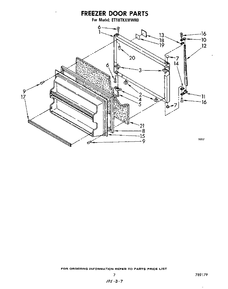 FREEZER DOOR Diagram and Parts List for ET18TKXMWR0  Whirlpool Refrigerator