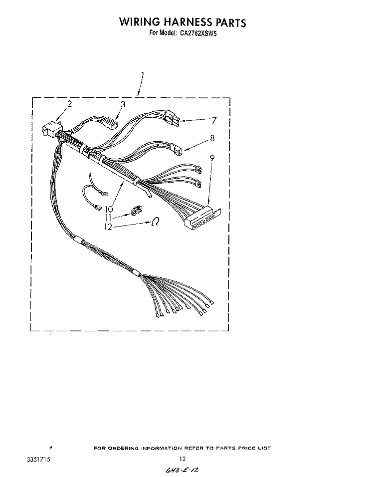 WIRING HARNESS Diagram and Parts List for  Whirlpool Washer
