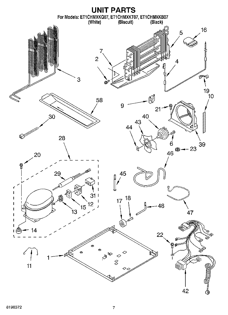 UNIT Diagram and Parts List for ET1CHMXKQ07  Whirlpool Refrigerator