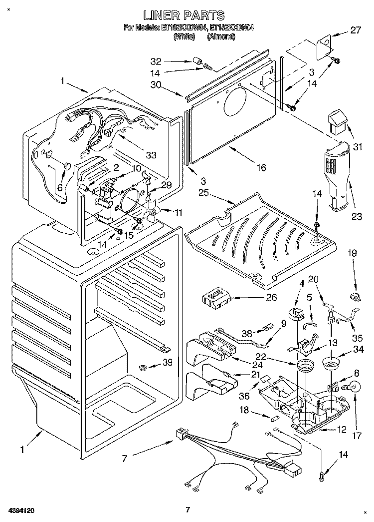 LINER Diagram and Parts List for ET18ZKXDN04  Whirlpool Refrigerator