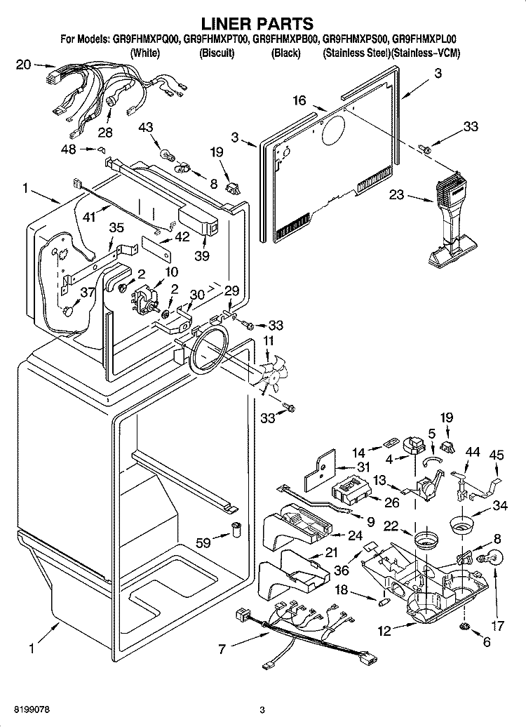 LINER PARTS Diagram and Parts List for GR9FHMXPL00  Whirlpool Refrigerator