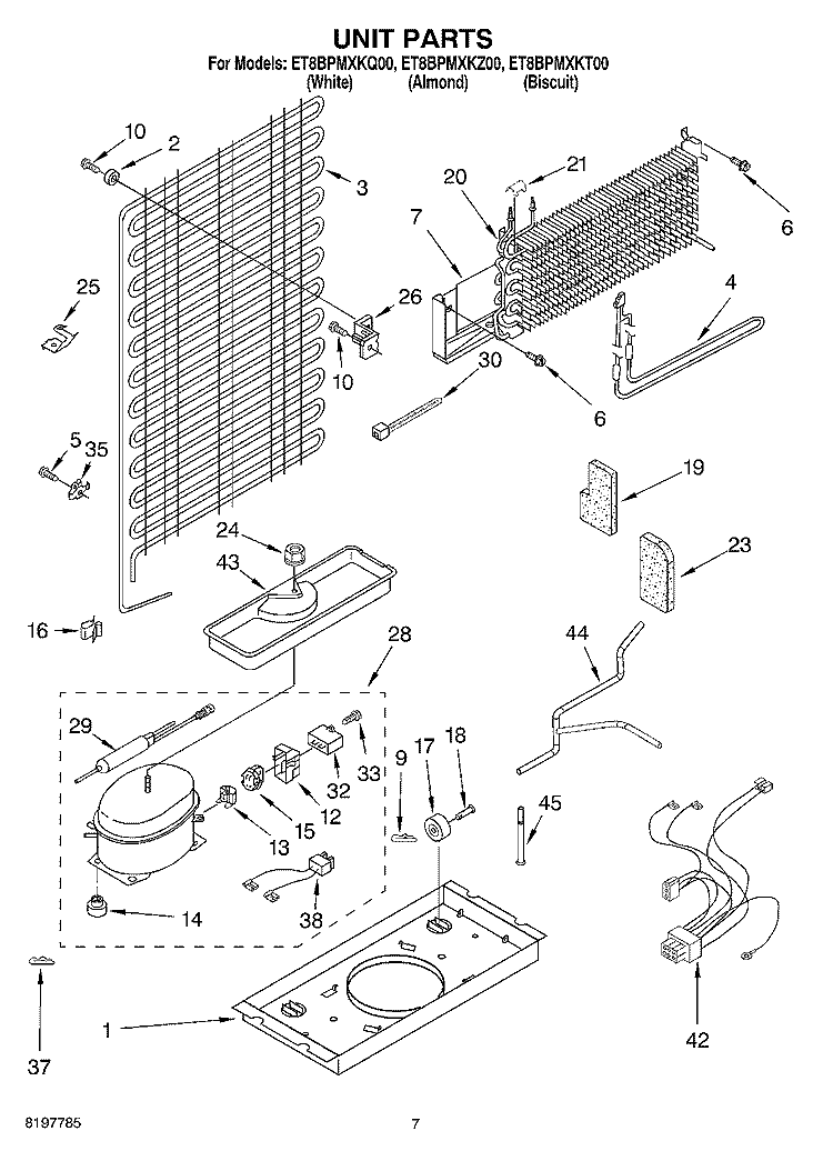 UNIT Diagram and Parts List for ET8BPMXKT00  Whirlpool Refrigerator