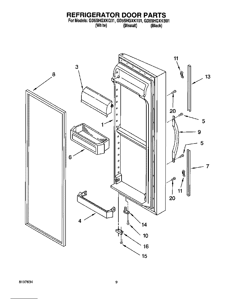 REFRIGERATOR DOOR Diagram and Parts List for GD5SHGXKB01  Whirlpool Refrigerator