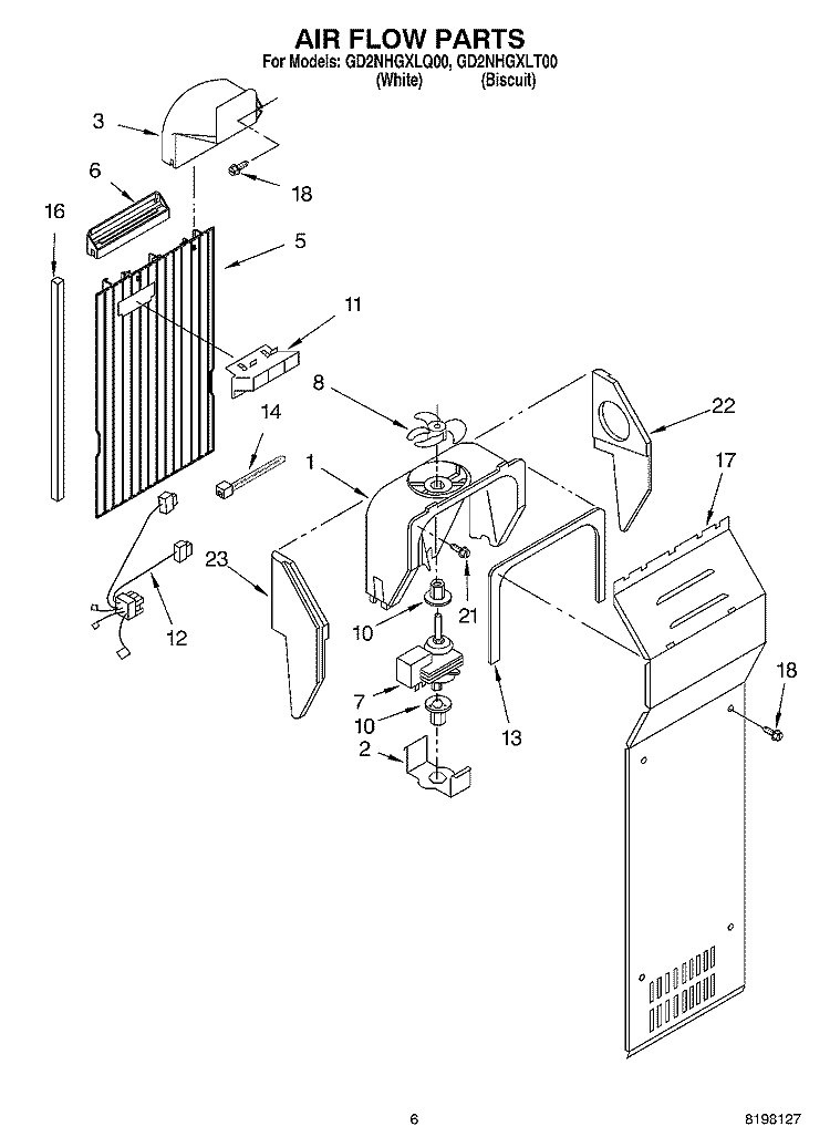AIR FLOW Diagram and Parts List for GD2NHGXLT00  Whirlpool Refrigerator