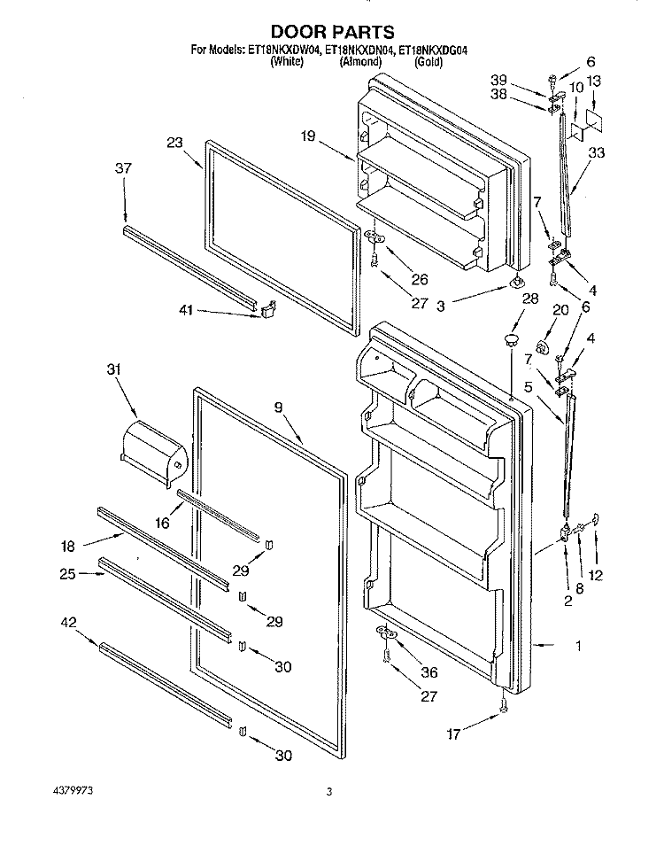 DOOR Diagram and Parts List for ET18NKXDW04  Whirlpool Refrigerator